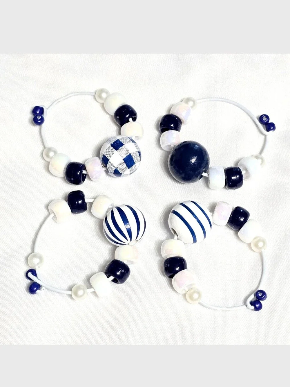 4 Blue and White Stripe Beach Nautical Coastal-themed Beaded Wine Glass Charms